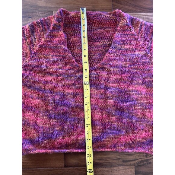 Handmade Knit colorful V Neck Women Sweater Oversize Size Small Very Soft - Picture 3 of 7